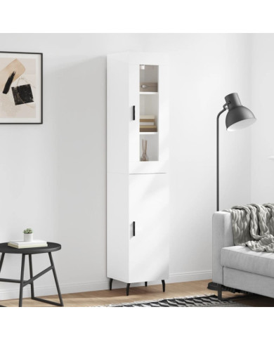Buffet haut Blanc brillant 34,5x34x180 cm Bois d'ingénierie | Mobilier & Déco