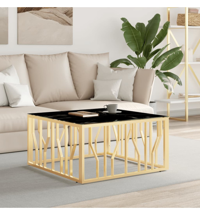 Table basse doré 80x80x40 cm acier inoxydable et verre | Mobilier & Déco