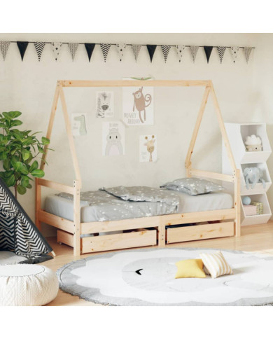 Cadre de lit pour enfant et tiroirs 80x160cm bois de pin massif | Mobilier & Déco