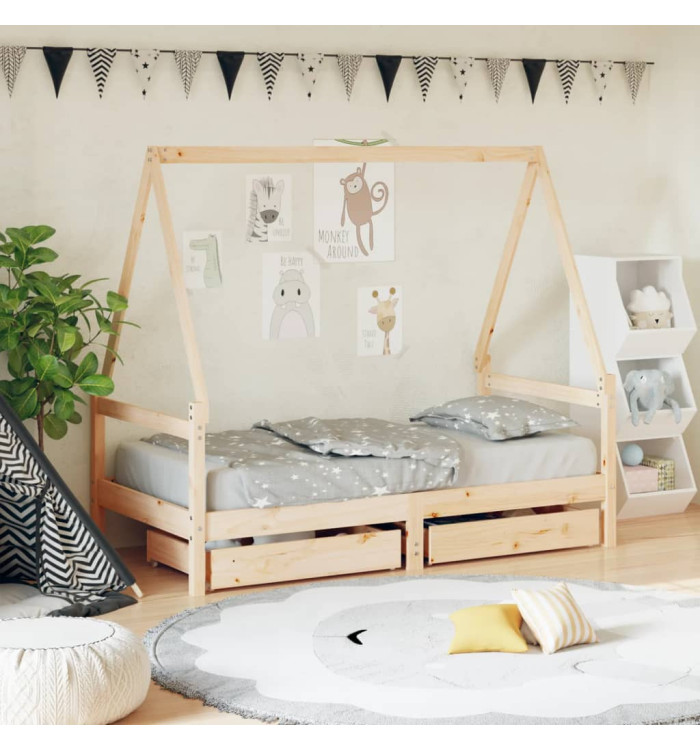 Cadre de lit pour enfant et tiroirs 80x160cm bois de pin massif | Mobilier & Déco