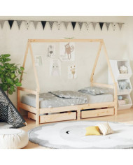 Cadre de lit pour enfant et tiroirs 80x160cm bois de pin massif | Mobilier & Déco