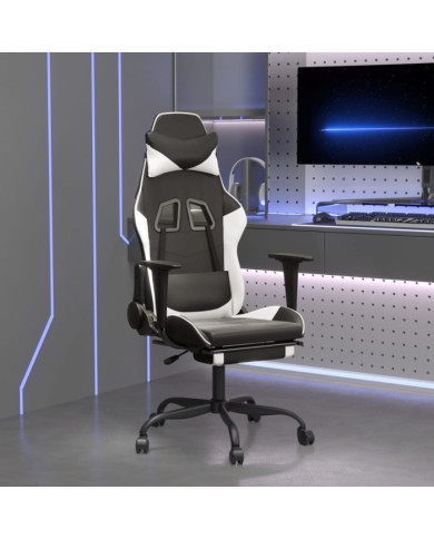 Chaise de jeu de massage avec repose-pied NoiretBlanc Similicuir | Mobilier & Déco