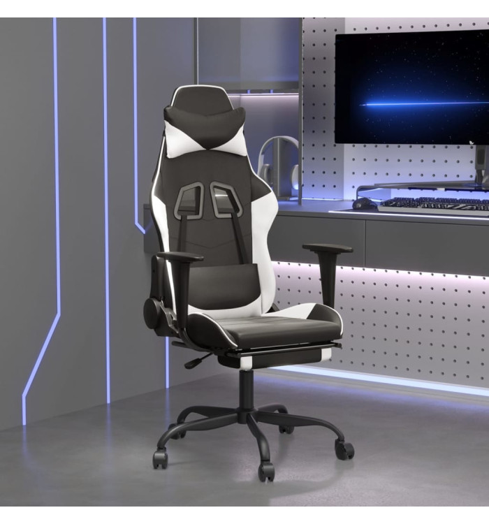 Chaise de jeu de massage avec repose-pied NoiretBlanc Similicuir | Mobilier & Déco