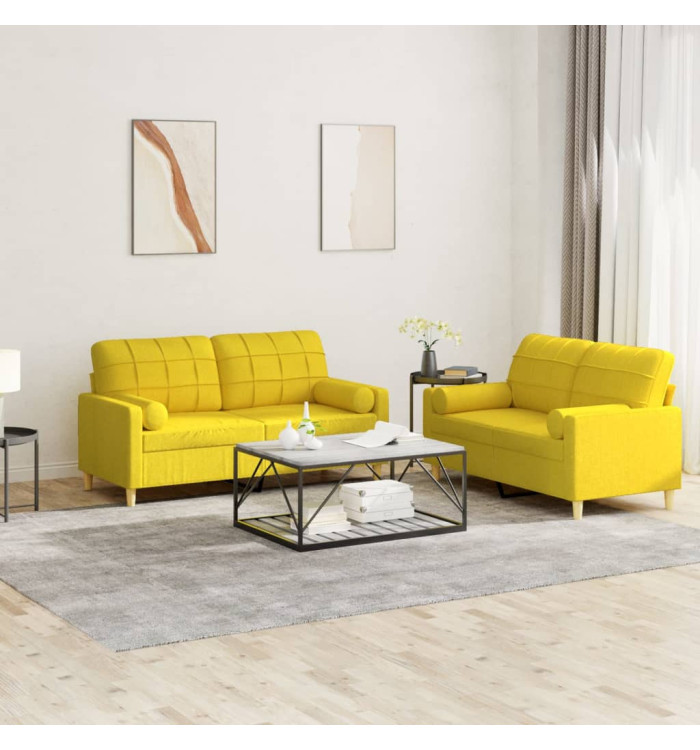 Ensemble de canapés 2 pcs avec coussins jaune clair tissu | Mobilier & Déco