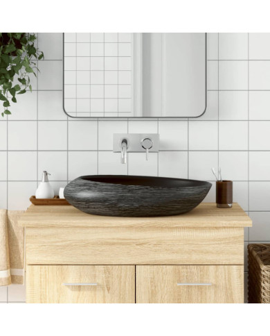 Vasque à poser gris et noir ovale 59x40x14 cm céramique | Mobilier & Déco