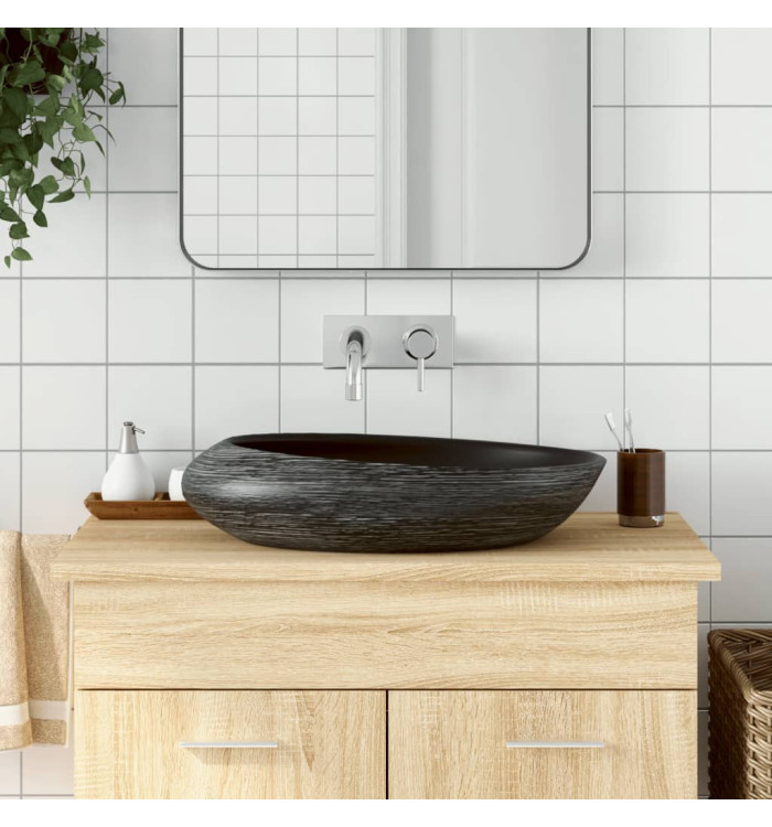 Vasque à poser gris et noir ovale 59x40x14 cm céramique | Mobilier & Déco