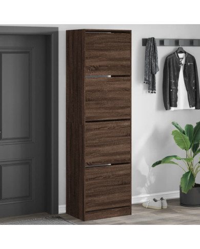 Armoire à chaussures 4 tiroirs rabattables brun 60x42x204 cm | Mobilier & Déco