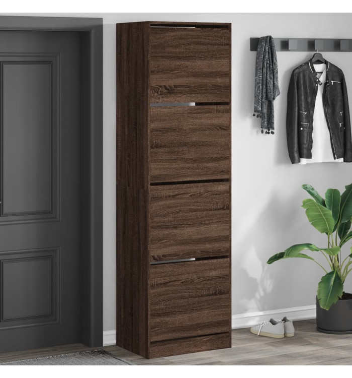 Armoire à chaussures 4 tiroirs rabattables brun 60x42x204 cm | Mobilier & Déco