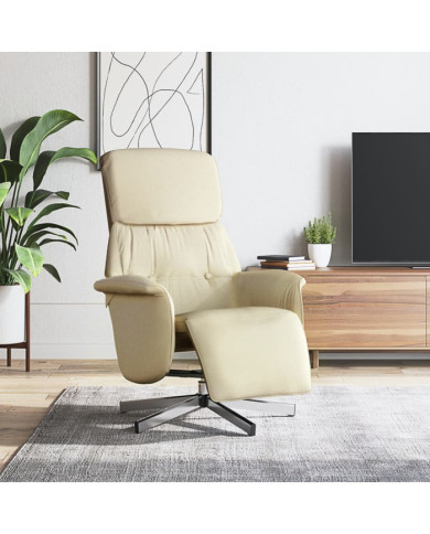 Fauteuil inclinable avec repose-pied crème tissu | Mobilier & Déco