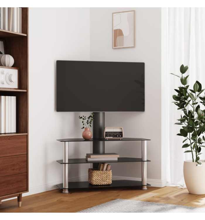 Meuble TV d'angle 3 niveaux pour 32-70 pouces noir et argenté | Mobilier & Déco