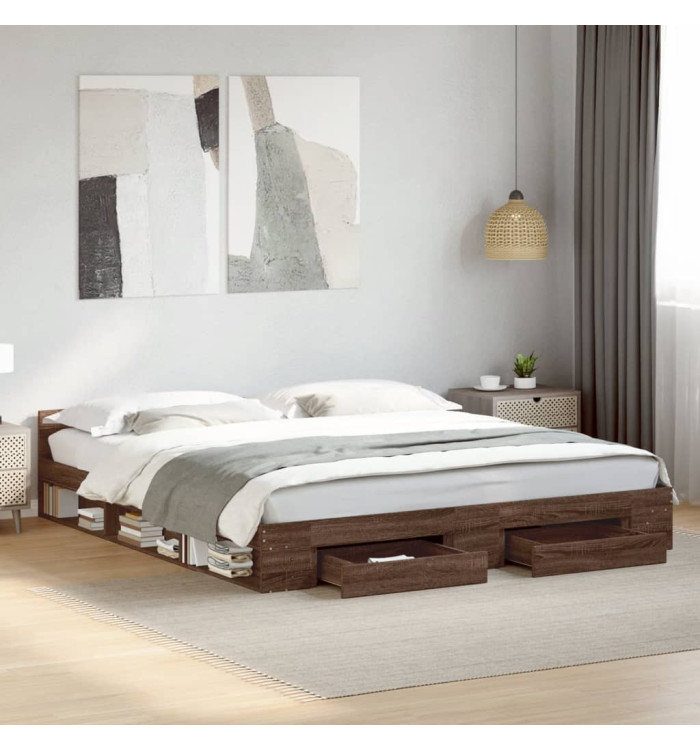 Cadre de lit avec tiroirs sans matelas chêne marron 180x200 cm | Mobilier & Déco
