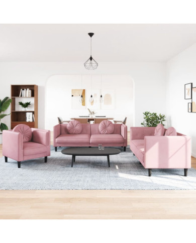 Ensemble de canapés 3 pcs avec coussins rose velours | Mobilier & Déco