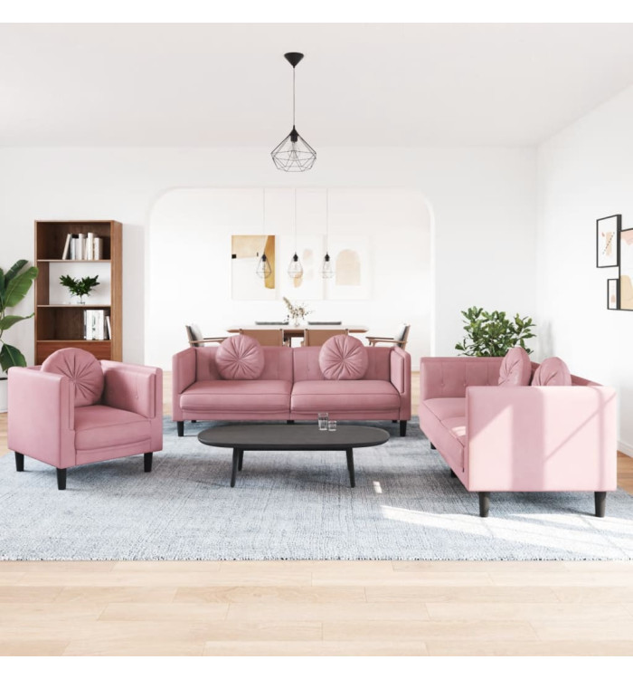 Ensemble de canapés 3 pcs avec coussins rose velours | Mobilier & Déco