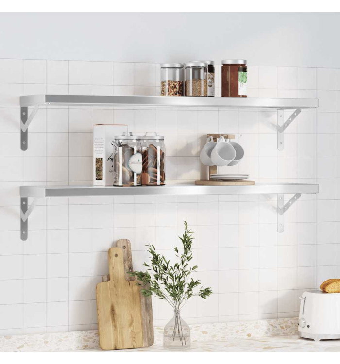 Étagères murales 2 pcs 100x23,5 cm argenté acier inoxydable | Mobilier & Déco