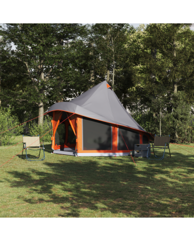Tente familiale Tipi grise et orange pour 6 personnes | Mobilier & Déco