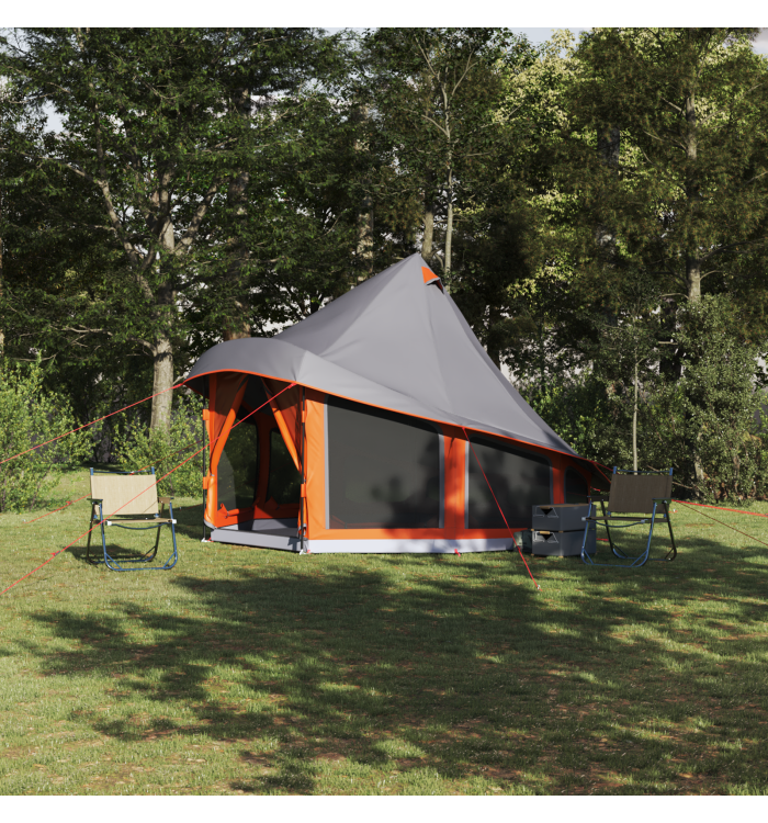 Tente familiale Tipi grise et orange pour 6 personnes | Mobilier & Déco