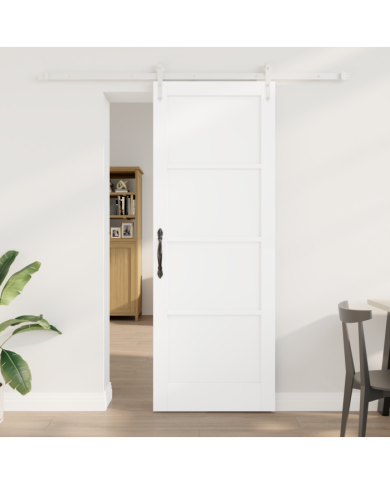 Porte Coulissante avec Matériel Blanc 78x211 cm Bois Massif de Pin | Mobilier & Déco