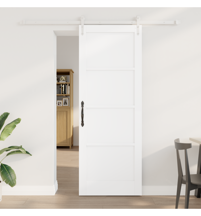 Porte Coulissante avec Matériel Blanc 78x211 cm Bois Massif de Pin | Mobilier & Déco