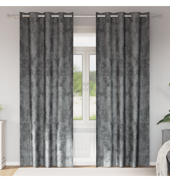 Rideaux en velours 2 pcs avec œillets gris 225x140 cm | Mobilier & Déco