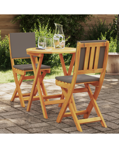 Ensemble Bistro Pliable 3 pièces avec Coussins en Bois Massif d'Acacia | Mobilier & Déco