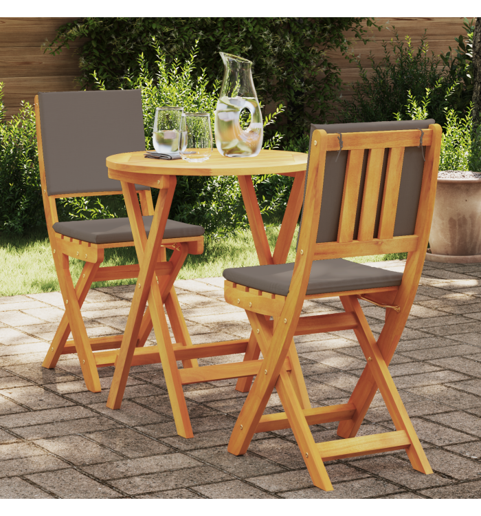 Ensemble Bistro Pliable 3 pièces avec Coussins en Bois Massif d'Acacia | Mobilier & Déco