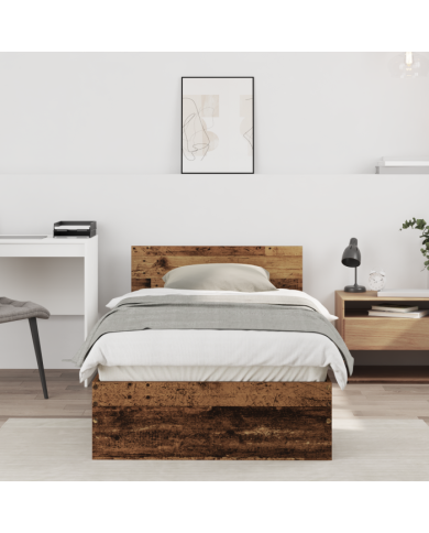 Cadre de lit sans matelas et tête de lit, bois ancien, 75x190 cm | Mobilier & Déco