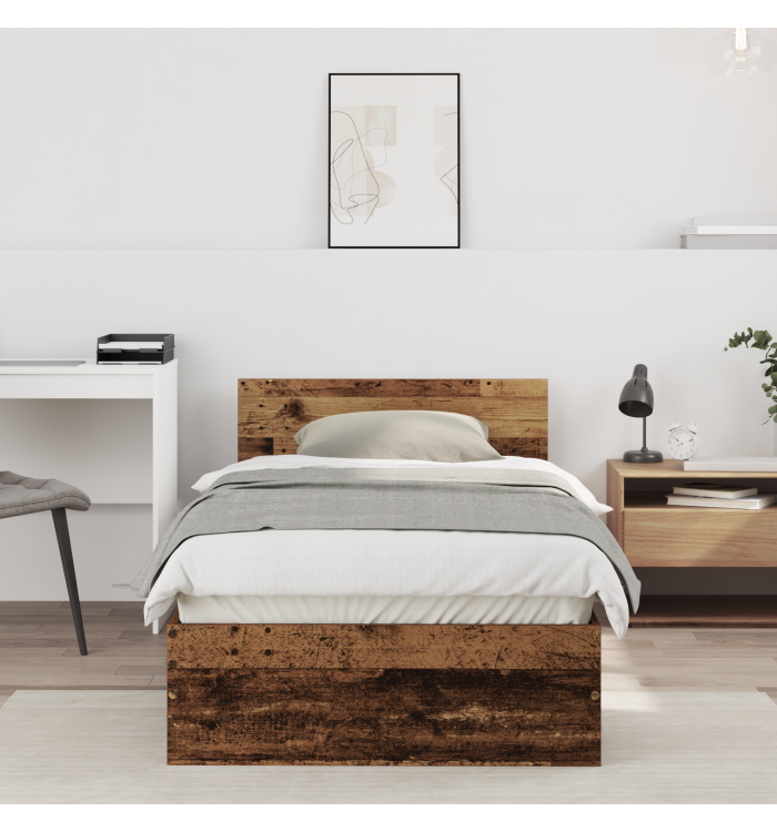 Cadre de lit sans matelas et tête de lit, bois ancien, 75x190 cm | Mobilier & Déco
