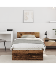 Cadre de lit sans matelas et tête de lit, bois ancien, 75x190 cm | Mobilier & Déco