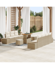Ensemble de canapé de jardin 10 pièces avec coussins beige poly rotin | Mobilier & Déco
