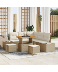 Ensemble de canapés de jardin 8 pièces avec coussins Beige Poly Rotin Acacia | Mobilier & Déco