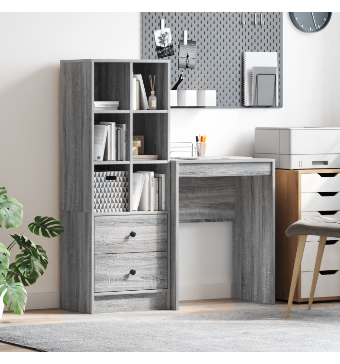 Bureau avec rangement Gris Sonoma Bois d'ingénierie | Mobilier & Déco
