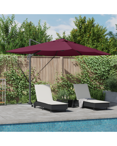 Parasol déporté Roma de avec LED Rouge Bordeaux 352x251x265 cm Aluminium | Mobilier & Déco