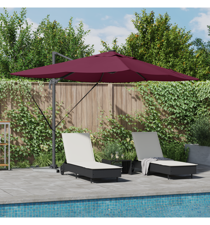 Parasol déporté Roma de avec LED Rouge Bordeaux 352x251x265 cm Aluminium | Mobilier & Déco