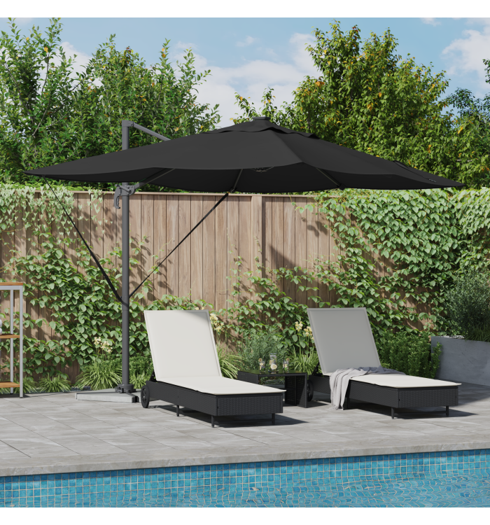 Parasol déporté Roma avec LED Noir 352x251x265 cm Aluminium | Mobilier & Déco
