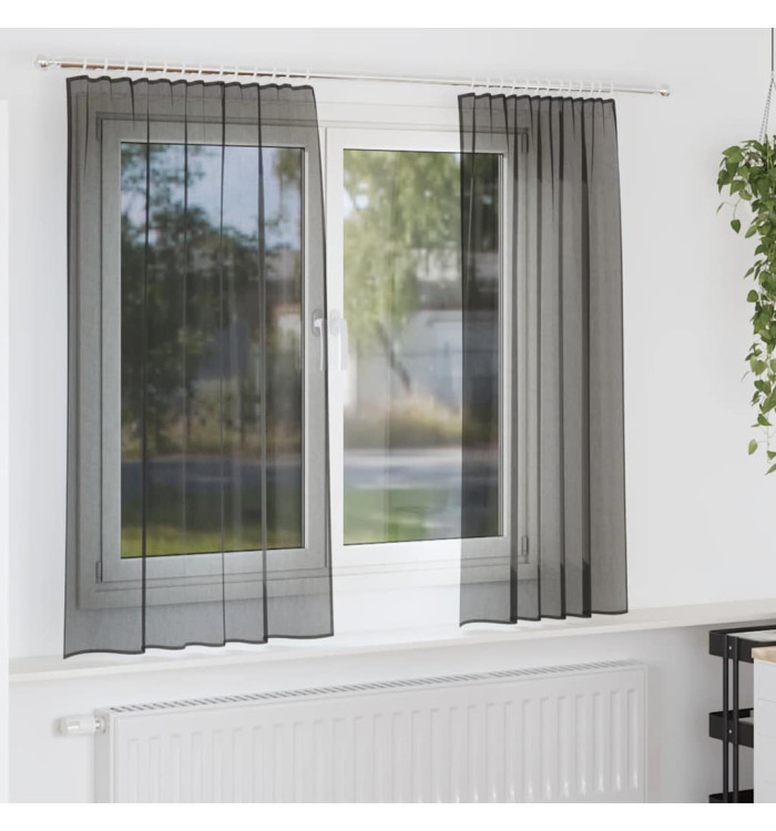 Rideaux en voile avec passe-tringles 2 pcs noir | Mobilier & Déco