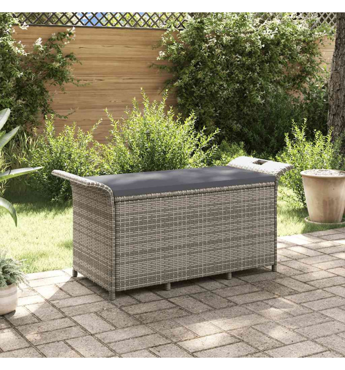 Banc de jardin avec coussin gris 116x46x57 cm résine tressée | Mobilier & Déco