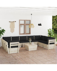 Salon de jardin palette 10 pcs avec coussins bois d'épicéa | Mobilier & Déco
