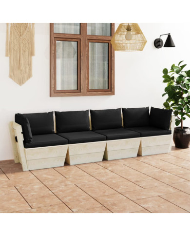 Canapé palette à 4 places de jardin avec coussins Bois d'épicéa | Mobilier & Déco