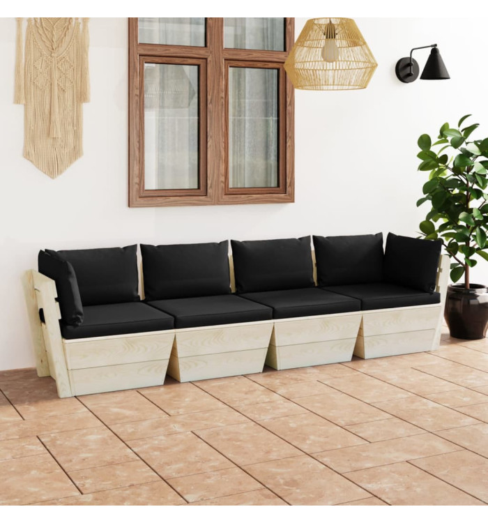 Canapé palette à 4 places de jardin avec coussins Bois d'épicéa | Mobilier & Déco