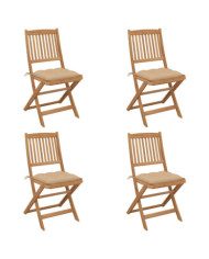 Chaises pliables de jardin lot de 4 avec coussins Bois d'acacia | Mobilier & Déco