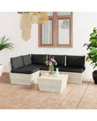 Salon de jardin palette 5 pcs avec coussins bois d'épicéa | Mobilier & Déco