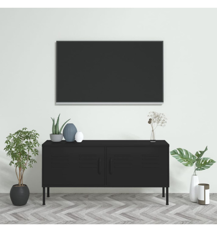 Meuble TV Noir 105x35x50 cm Acier | Mobilier & Déco