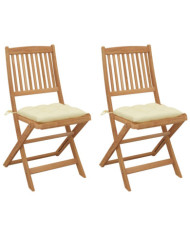 Chaises pliables de jardin lot de 2 avec coussins Bois d'acacia | Mobilier & Déco