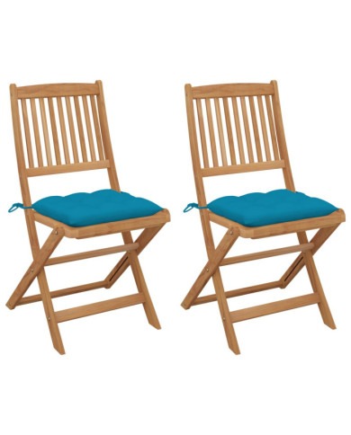 Chaises pliables de jardin lot de 2 avec coussins Bois d'acacia | Mobilier & Déco