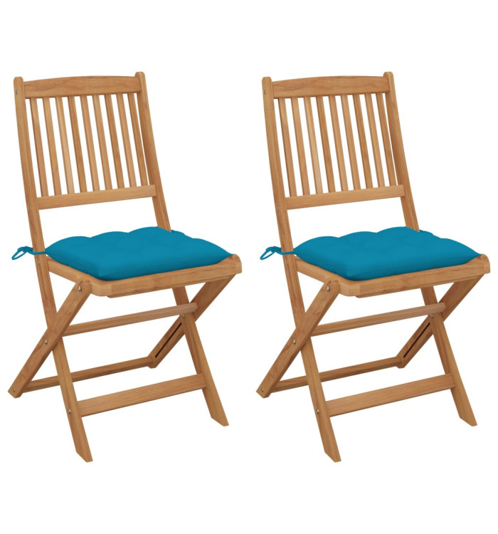 Chaises pliables de jardin lot de 2 avec coussins Bois d'acacia | Mobilier & Déco