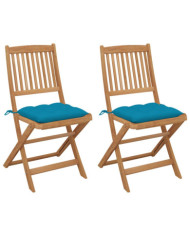Chaises pliables de jardin lot de 2 avec coussins Bois d'acacia | Mobilier & Déco