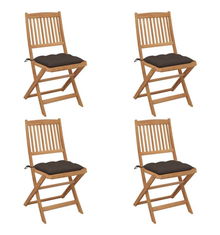 Chaises pliables de jardin lot de 4 avec coussins Bois d'acacia | Mobilier & Déco