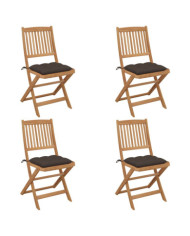 Chaises pliables de jardin lot de 4 avec coussins Bois d'acacia | Mobilier & Déco