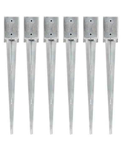 Piquets au sol 6 pcs Argenté 9x9x75 cm Acier galvanisé | Mobilier & Déco