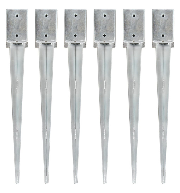 Piquets au sol 6 pcs Argenté 9x9x75 cm Acier galvanisé | Mobilier & Déco